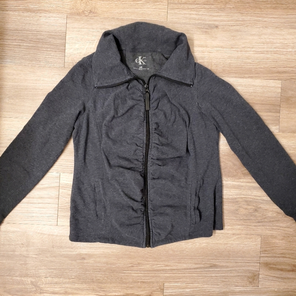 Calvin Klein ruched zipper front sweatshirt